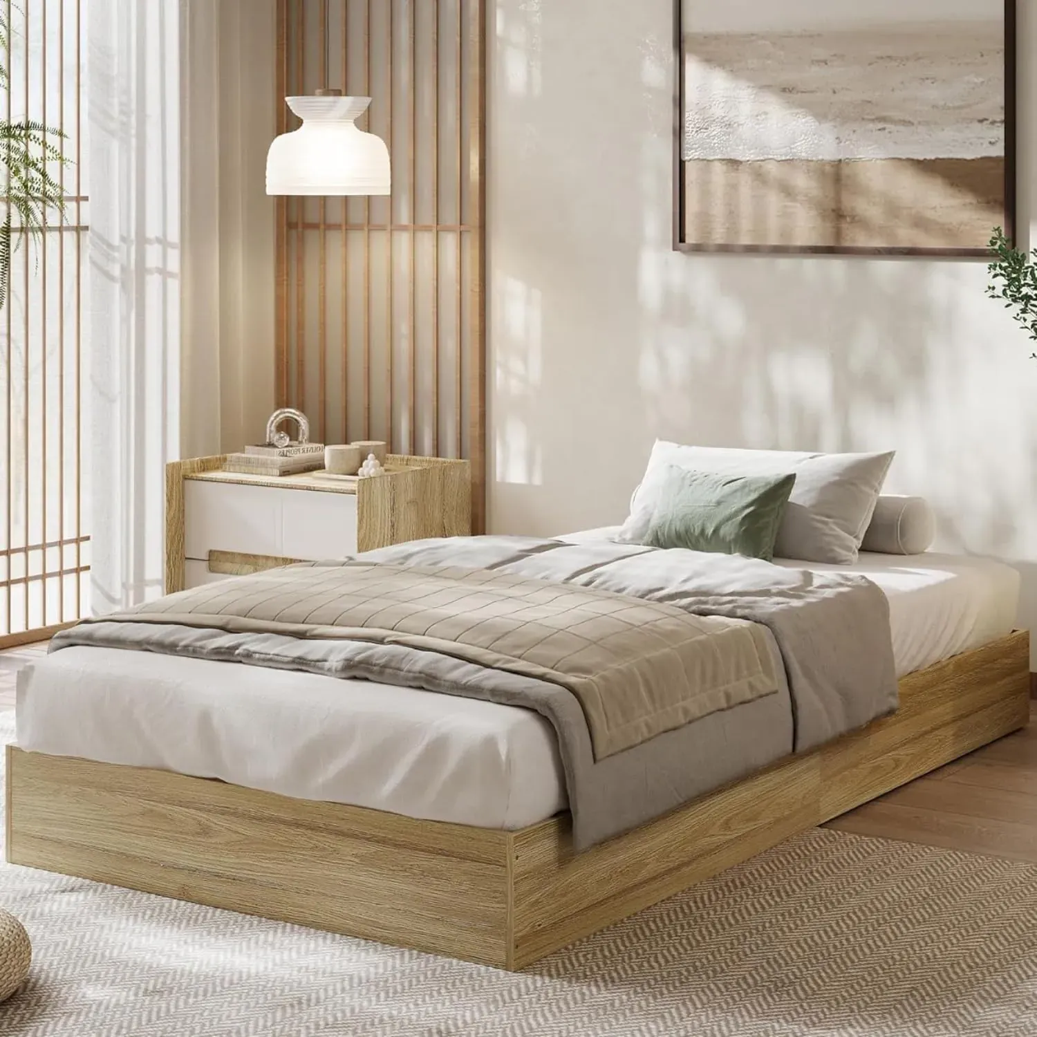 Twin XL Size Wood Platform Bed Frame, Wooden Bed Frame Without Headboard, No Box Spring Needed, Wood Slat